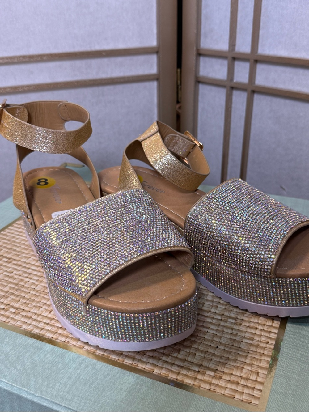 Forever Gold Rhinestone Platform Sandals - Picture 2 of 4